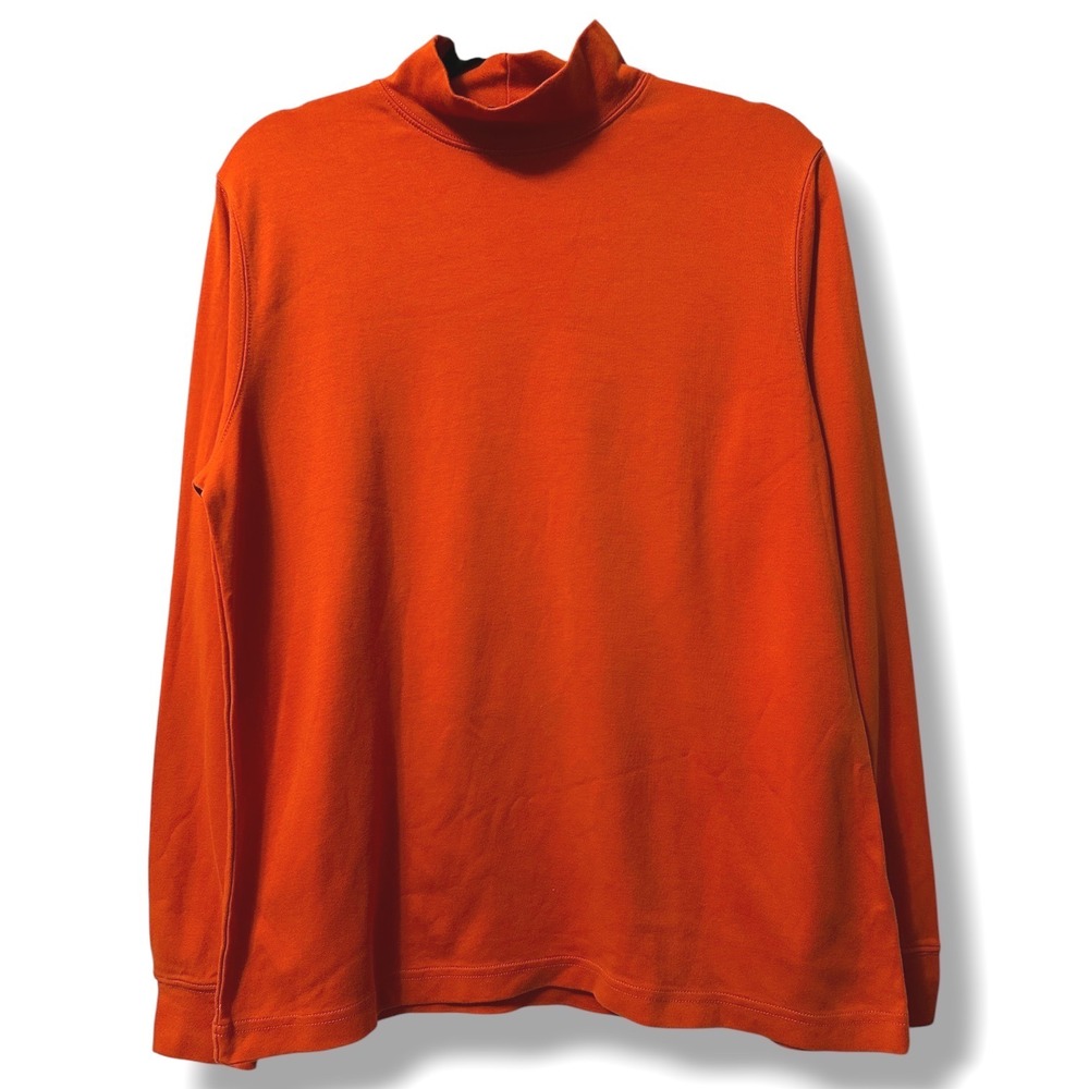 Lands End Women's Relaxed Cotton Mock Neck Burnt Orange Long Sleeve Turtleneck
